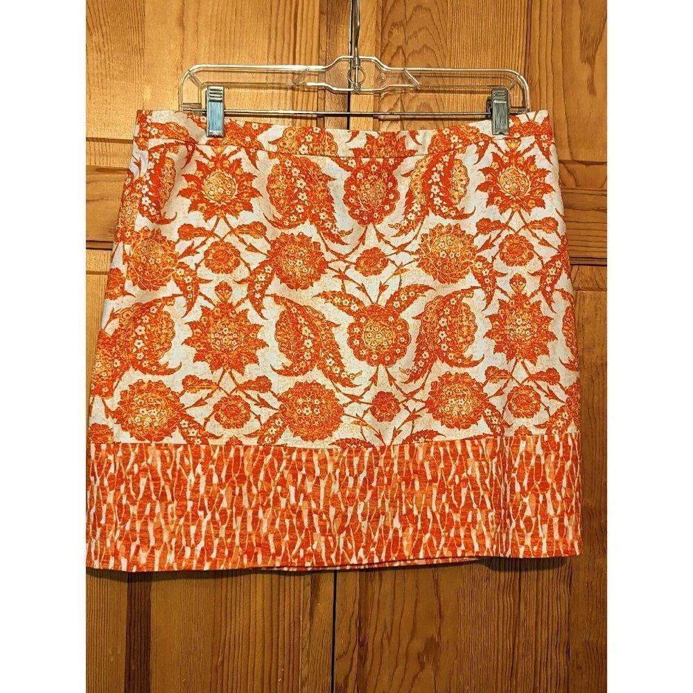 Michael Kors MIni Stretch Cotton Pencil Skirt Clementine Paisley - Picture 1 of 11